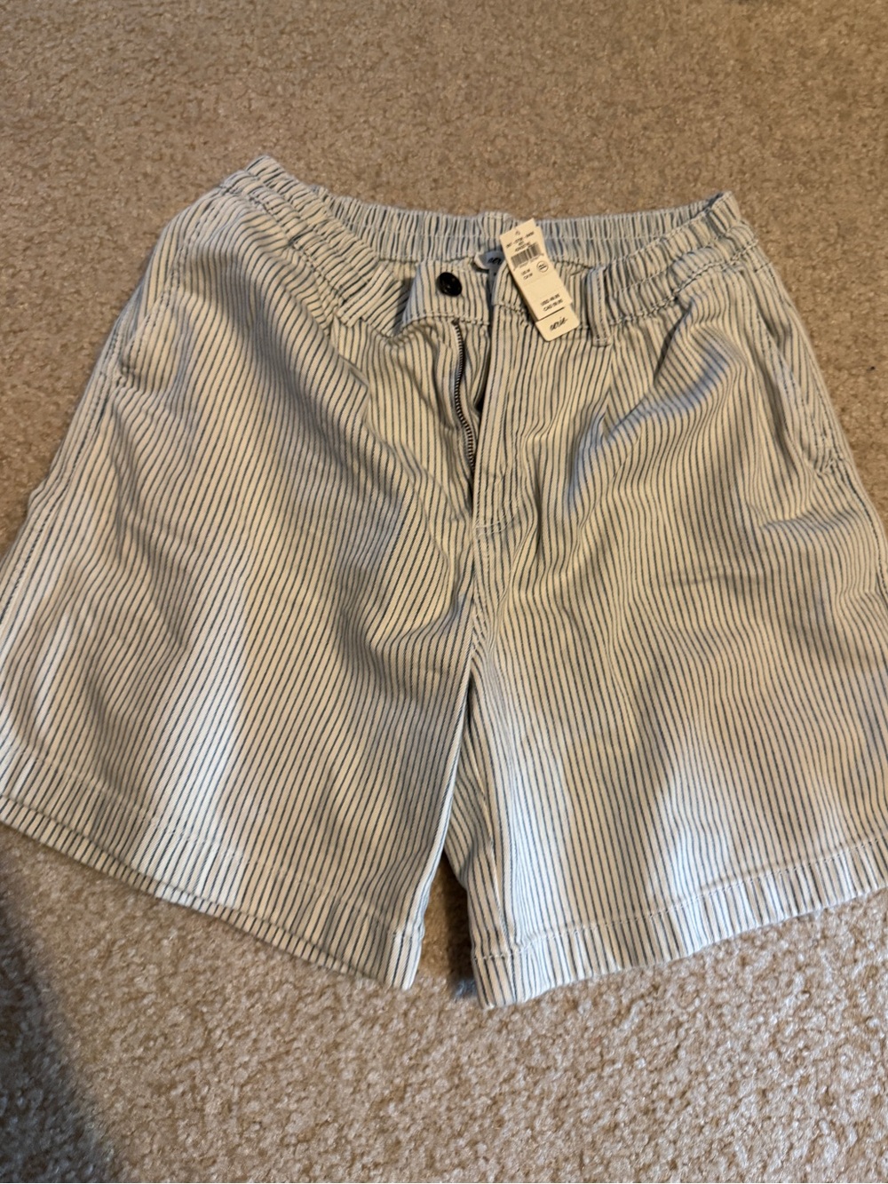 aerie White and Light Blue Striped Elastic-Waist Shorts